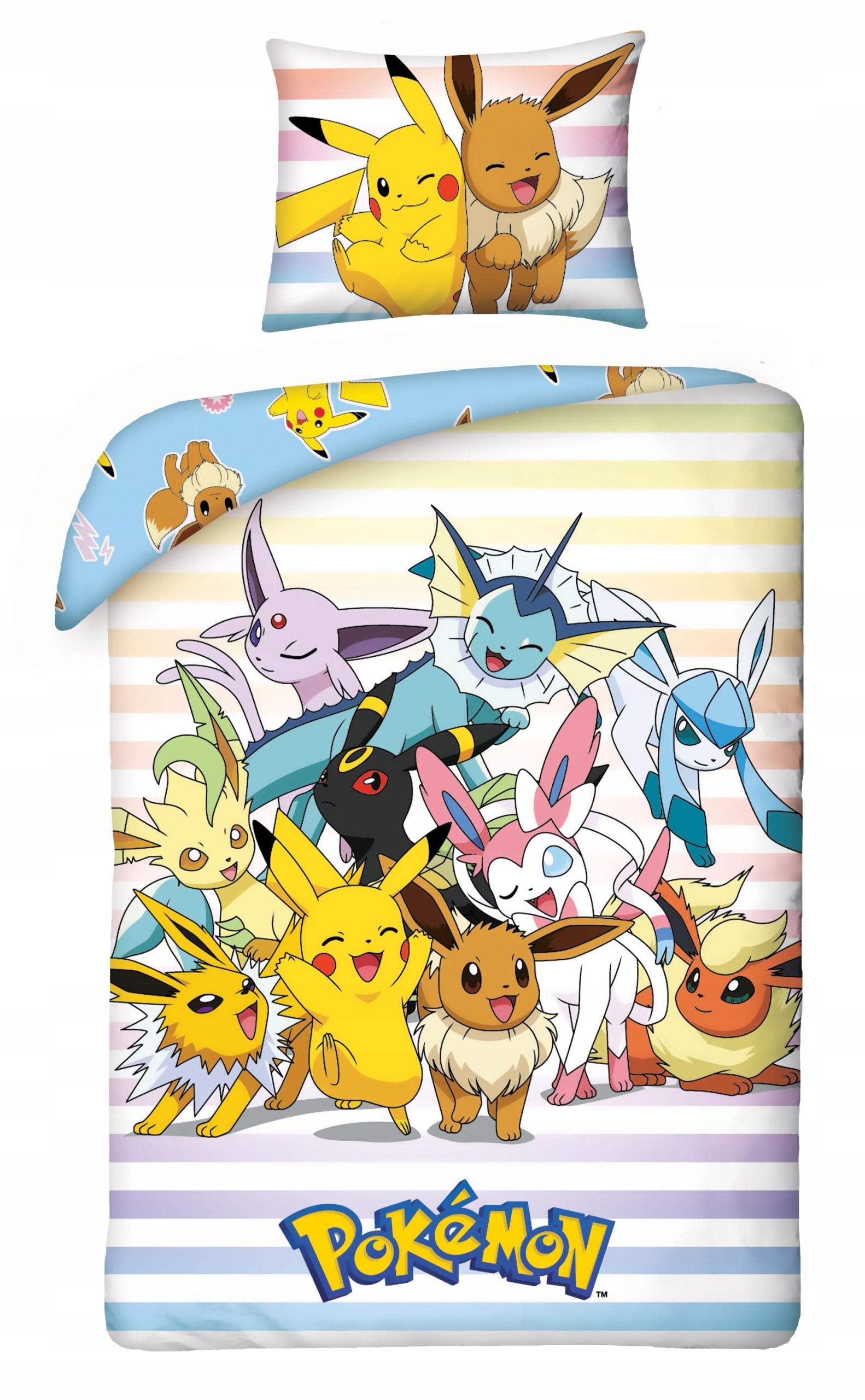 Pościel Bawełniana 160X200 Pokemony Pikaczu Eevee Dziecięca Dla Dziecka