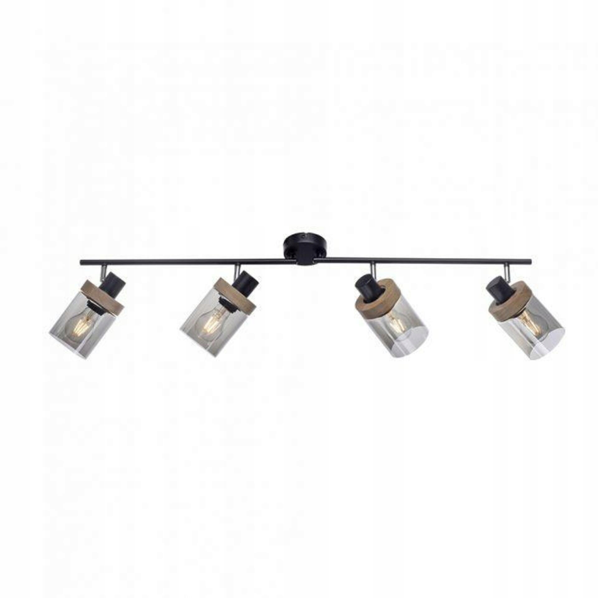 Stropné bodové svietidlo 4xE27, dymové sklo a drevo, čierna, Leuchten Direkt