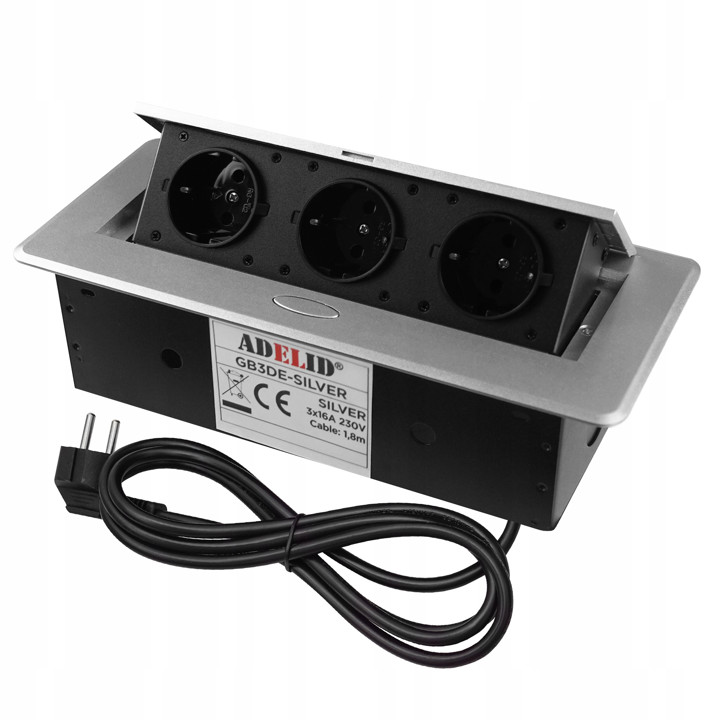 Gniazdo Potrójne Chowane W Blat Nablatowe Gniazdko Schuko Metalowe