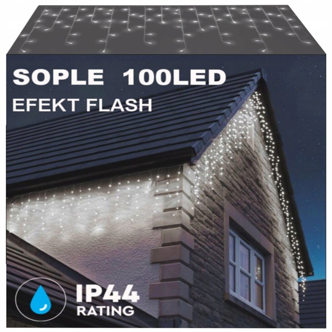 

Sople Zewnętrzne 100LED Lampki+flash Zimne IP44