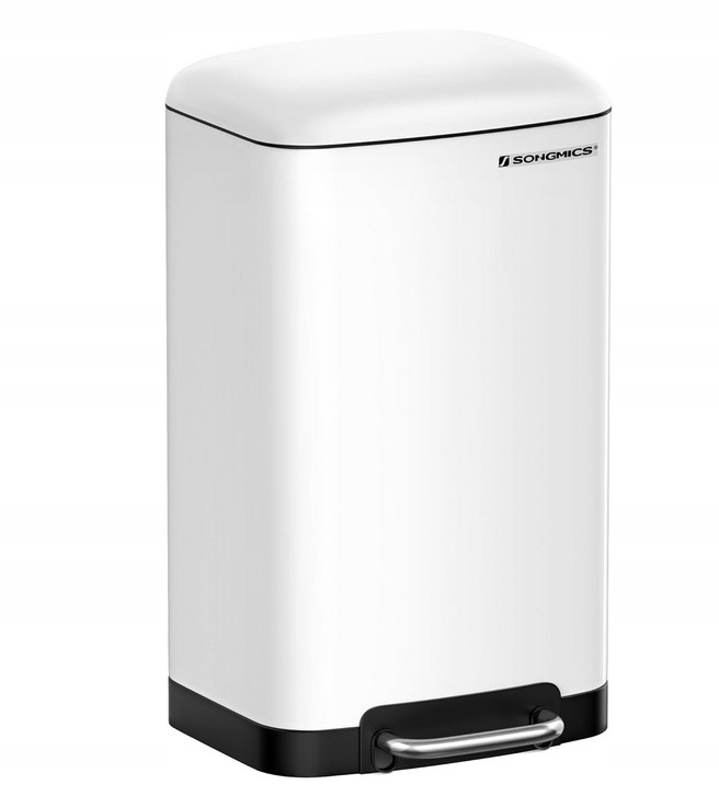 Songmics Pedálový kôš 50 L, tiché zatváranie, oceľový, do kuchyne, biely