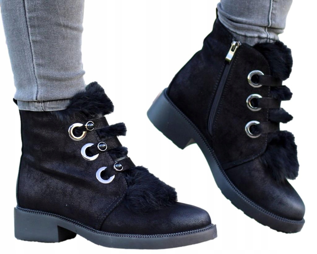 

Botki zimowe Czarne damskie Buty Zgrabne Płaskie 1