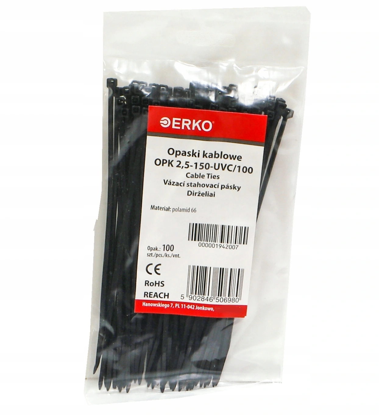 

opaska zaciskowa czarna Opk 150 2,5 100szt Uv Erko