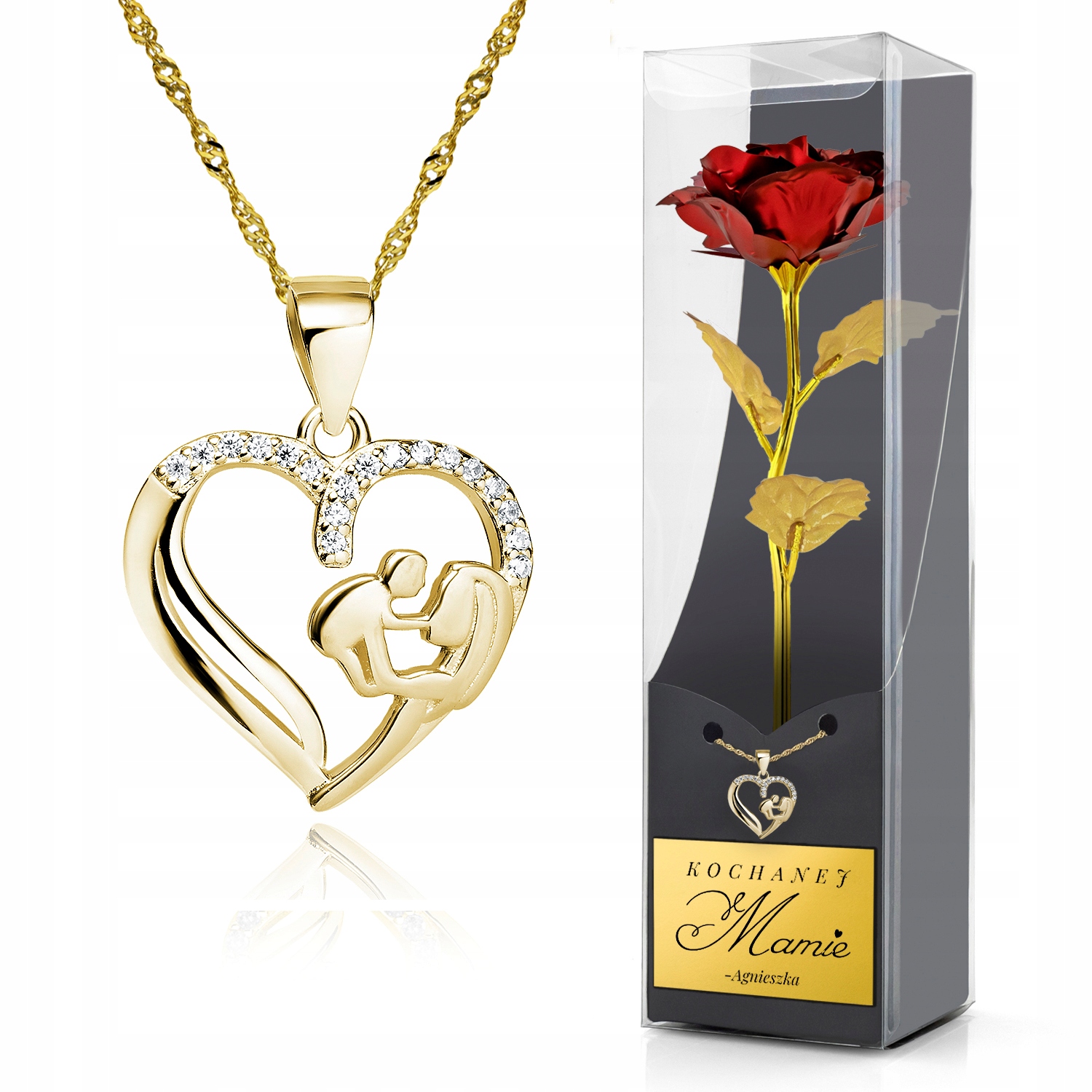 

Złota Róża Naszyjnik Złote Serce dla mamy Grawer