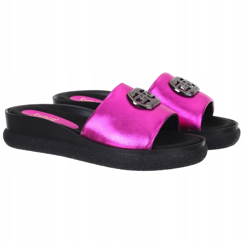 Dámské metalické Nazouváky Simen 6842A Křišťály Fuchsia Leather Vel. 38