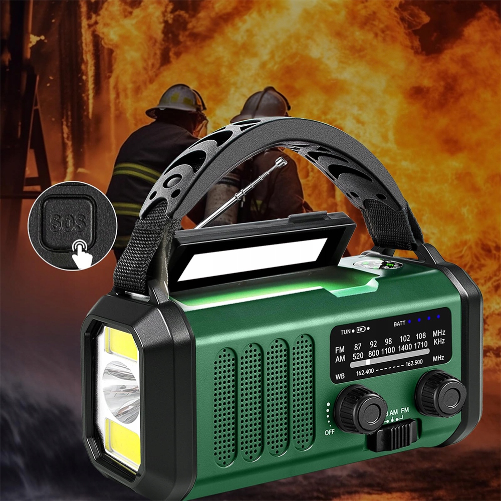 Nouzové Přenosné Rádio Fm/am Solarní s klikou Powerbank Svítilna 10000 mAh