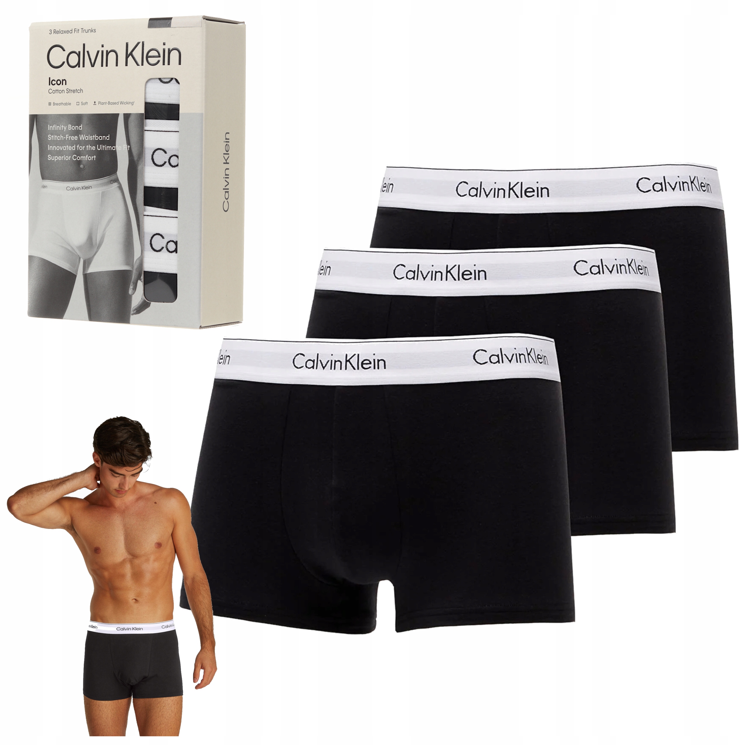 Bokserki męskie Calvin Klein Trunk 3-pack bawełniane oddychające czarne S