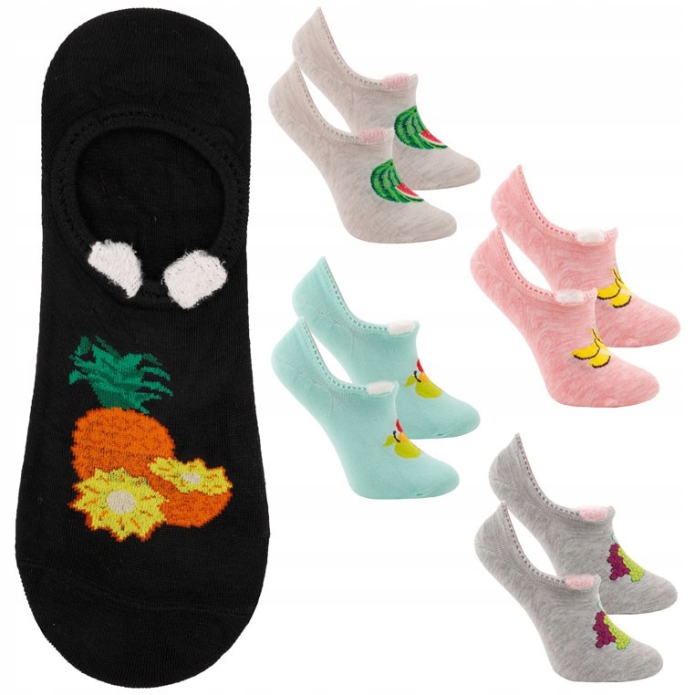 

4 Stopki Damskie Owoce Skarpetki Bawełna Skarpety