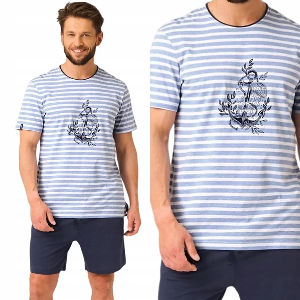 Pánské Pyžamo Key 311 s proužky XXL 52 Modrá