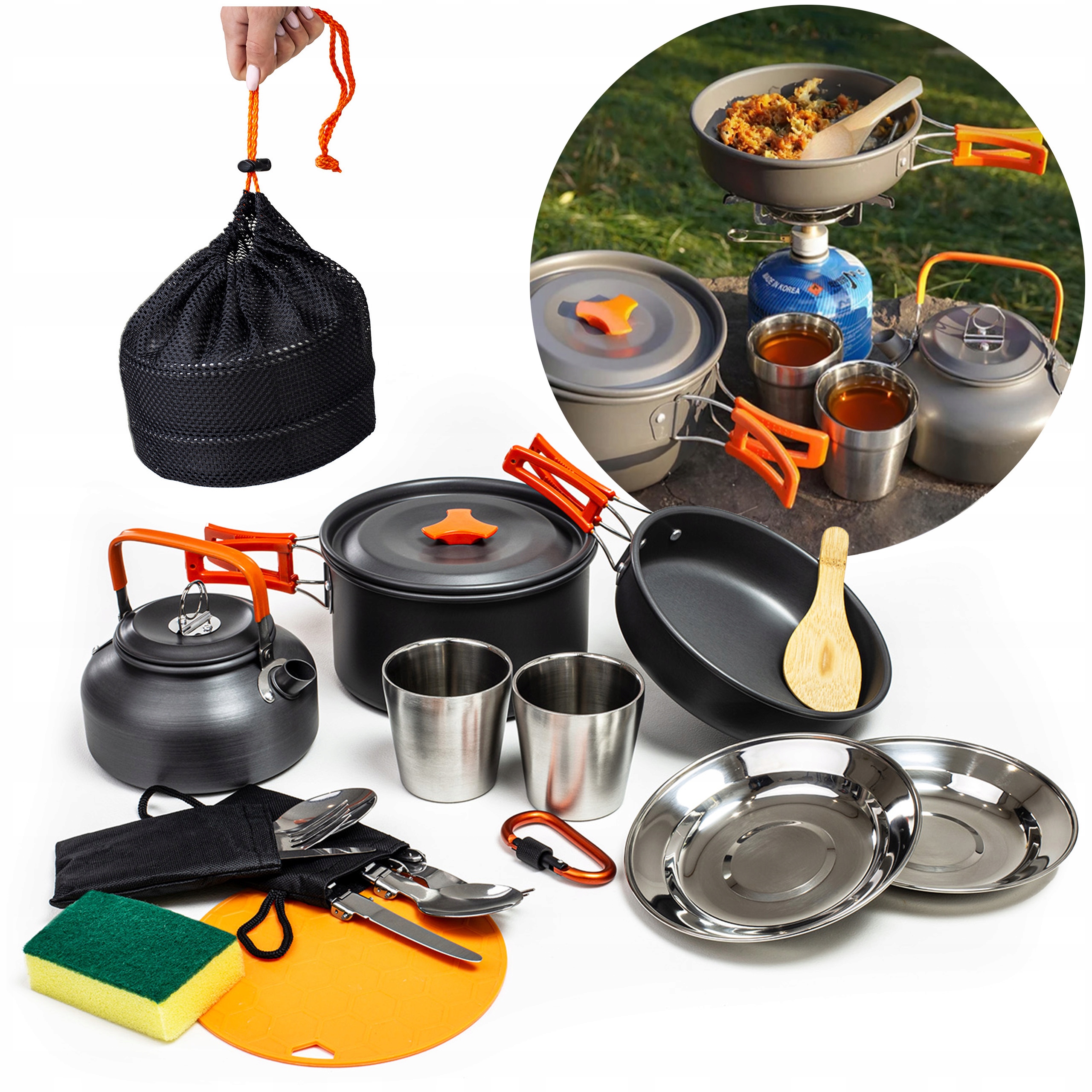 NACZYNIA TURYSTYCZNE GARNKI CZAJNIK KOMPLET NACZYŃ KEMPINGOWYCH ZESTAW XL EAN (GTIN) 5905930960088