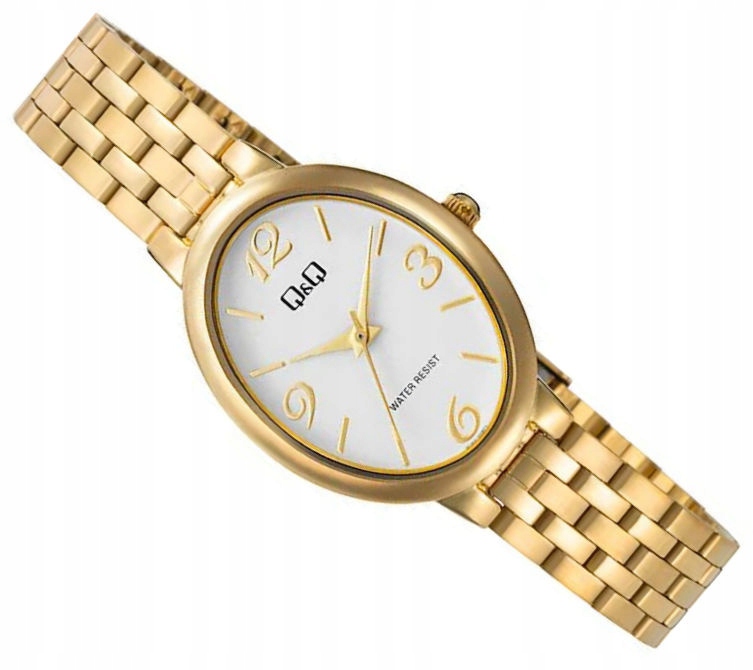 Elegantní Oválné Zlaté Dámské Hodinky Na Náramku Qq Q10C-004P