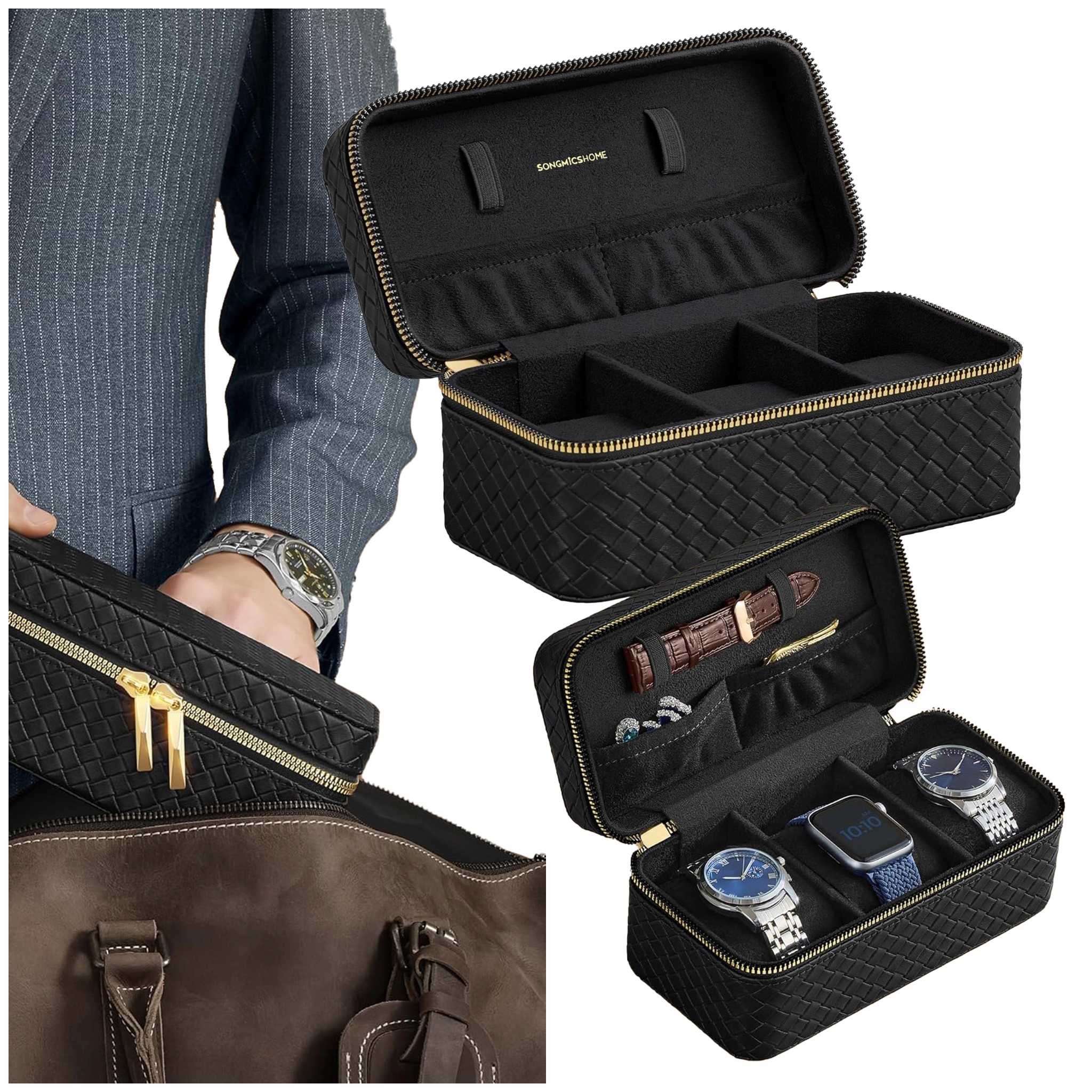 Krabička Zasouvací Pouzdro na 3 pánské hodinky a šperky Krabička