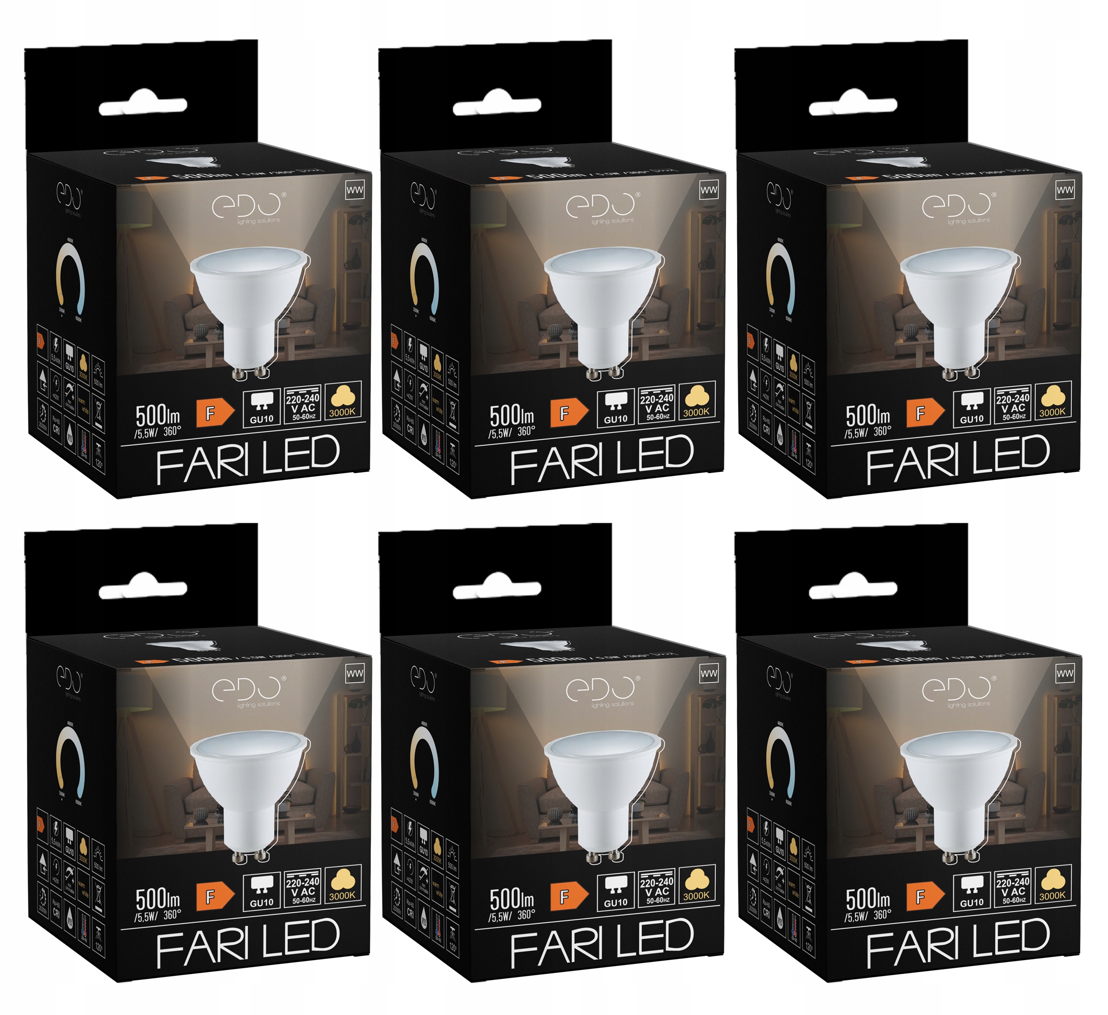 

6x Żarówka Led GU10 5,5W 3000K 120' 500lm Edo