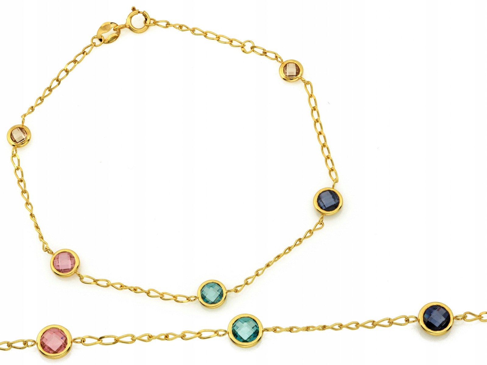 Zlatý náramek 585 s barevnými zirkony 19 Cm jako dárek 1.82 g