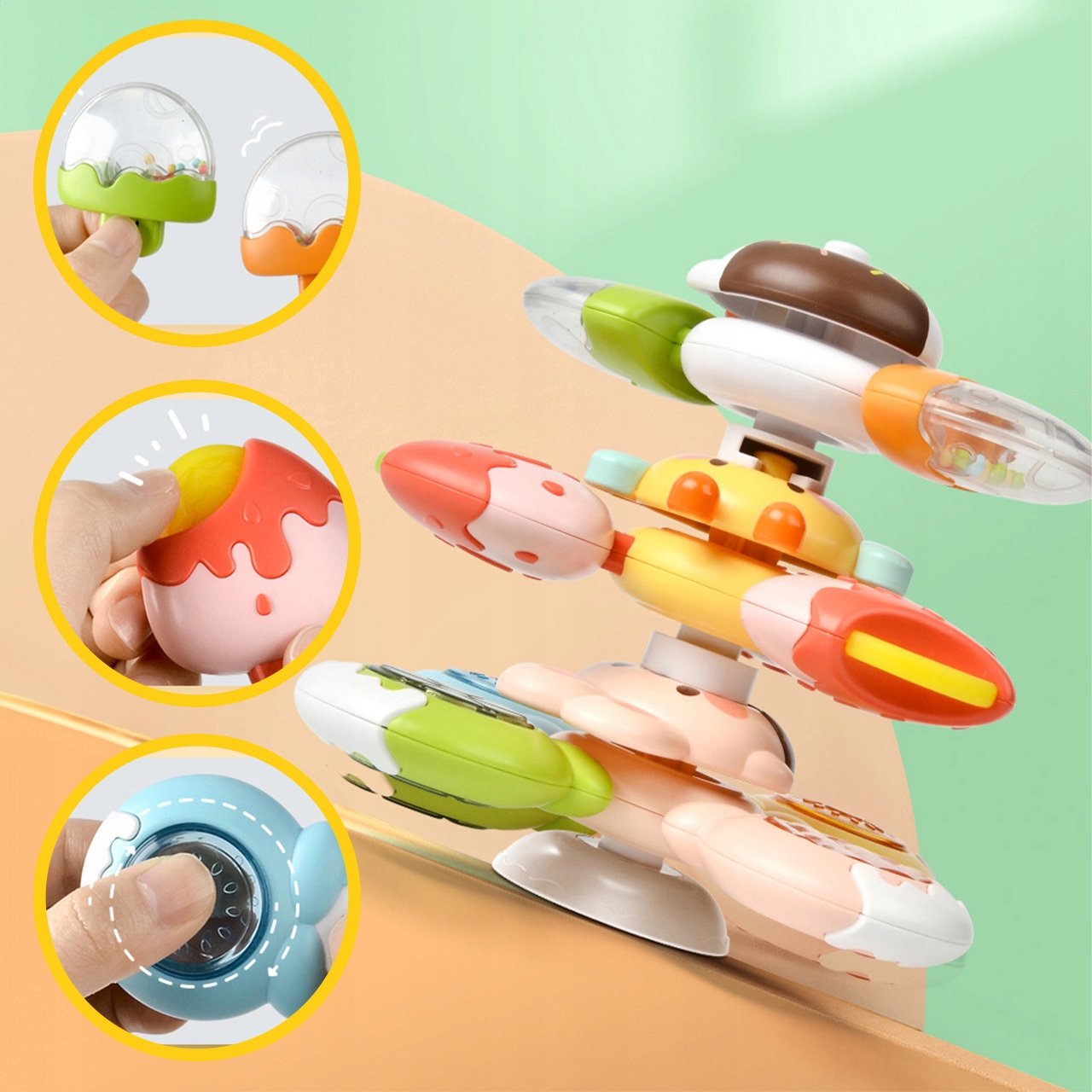 SPINNER-SET MIT SAUGNAPF-ZÄHNEN FÜR KINDER FIDGET SPINNER-SPIELZEUG Mindestalter des Kindes 1