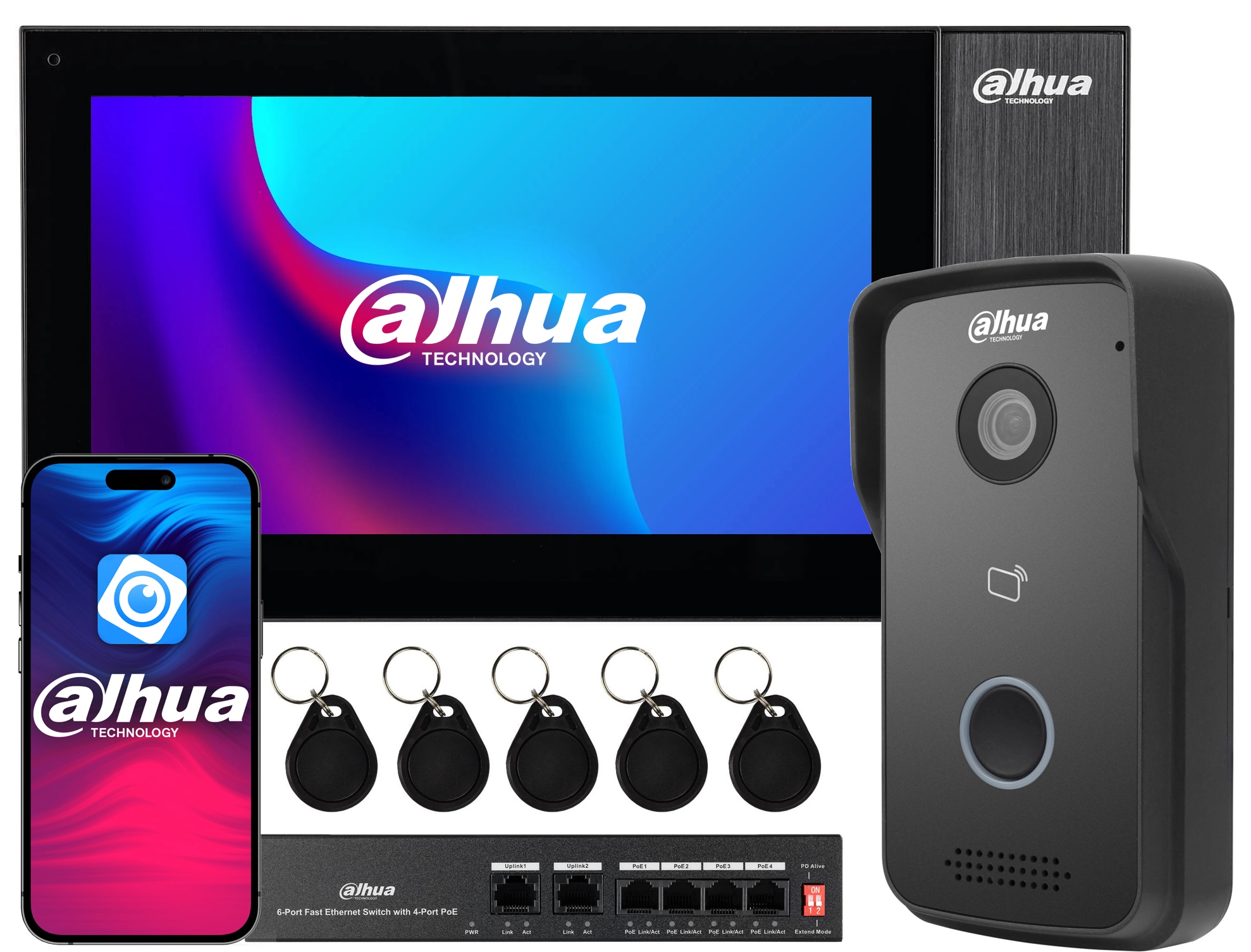 Videovrátnik Dotykový Domofón Dahua Čierny Zvonček Brána Audio Kľúčenky Dmss