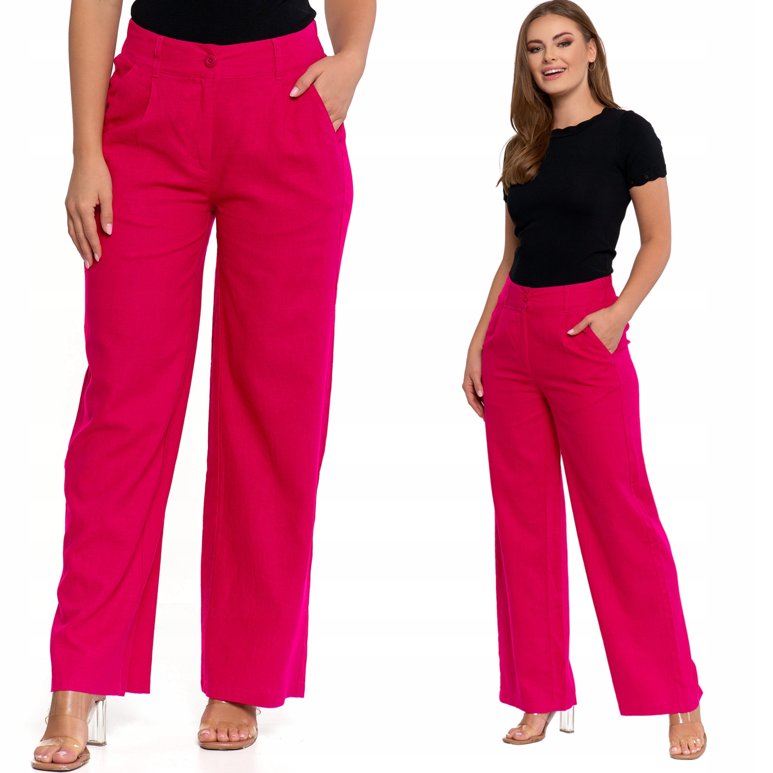 Lněné kalhoty Dámské Široké s vysokým pasem Elegantní Moraj S