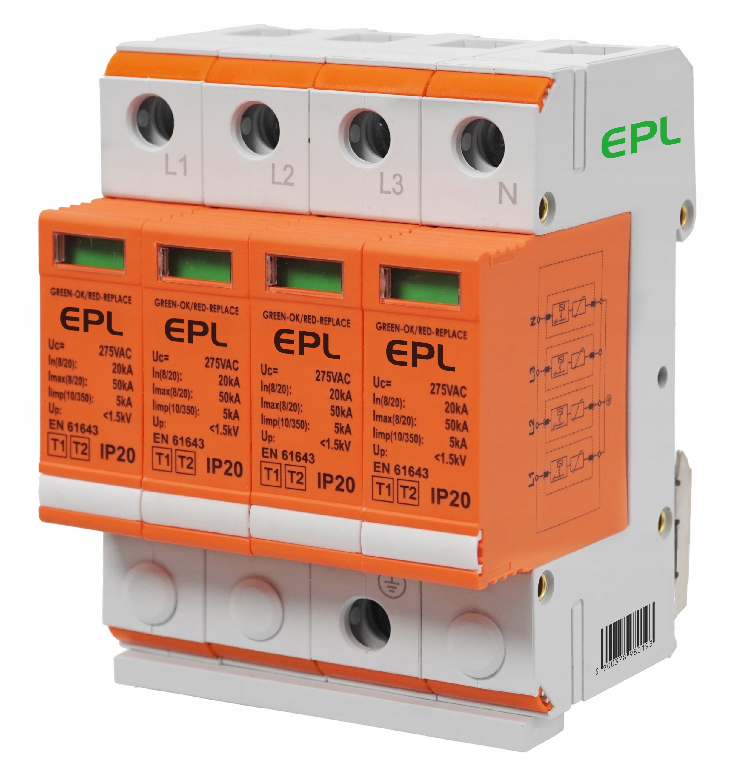 Ogranicznik Ochronnik Przepięć Przepięciowy 3-FAZ B+c T1 T2 4P 5kA Ac