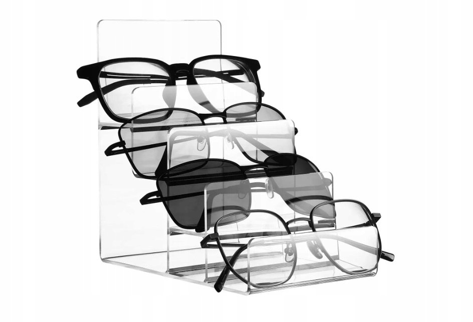 STOJAK EKSPOZYTOR NA PORTFELE OKULARY LAKIERY TRZY 3 POZIOMY POTRÓJNY