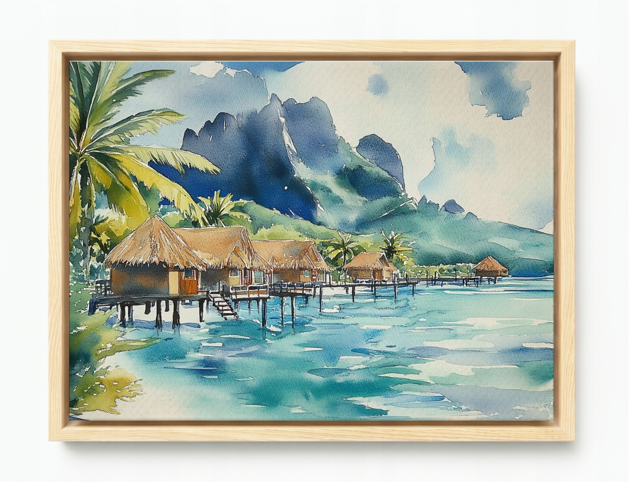 Obraz Rám Americký Box Krajina Ostrov Tropika Pláž Chatky Oceán Hory 100x75