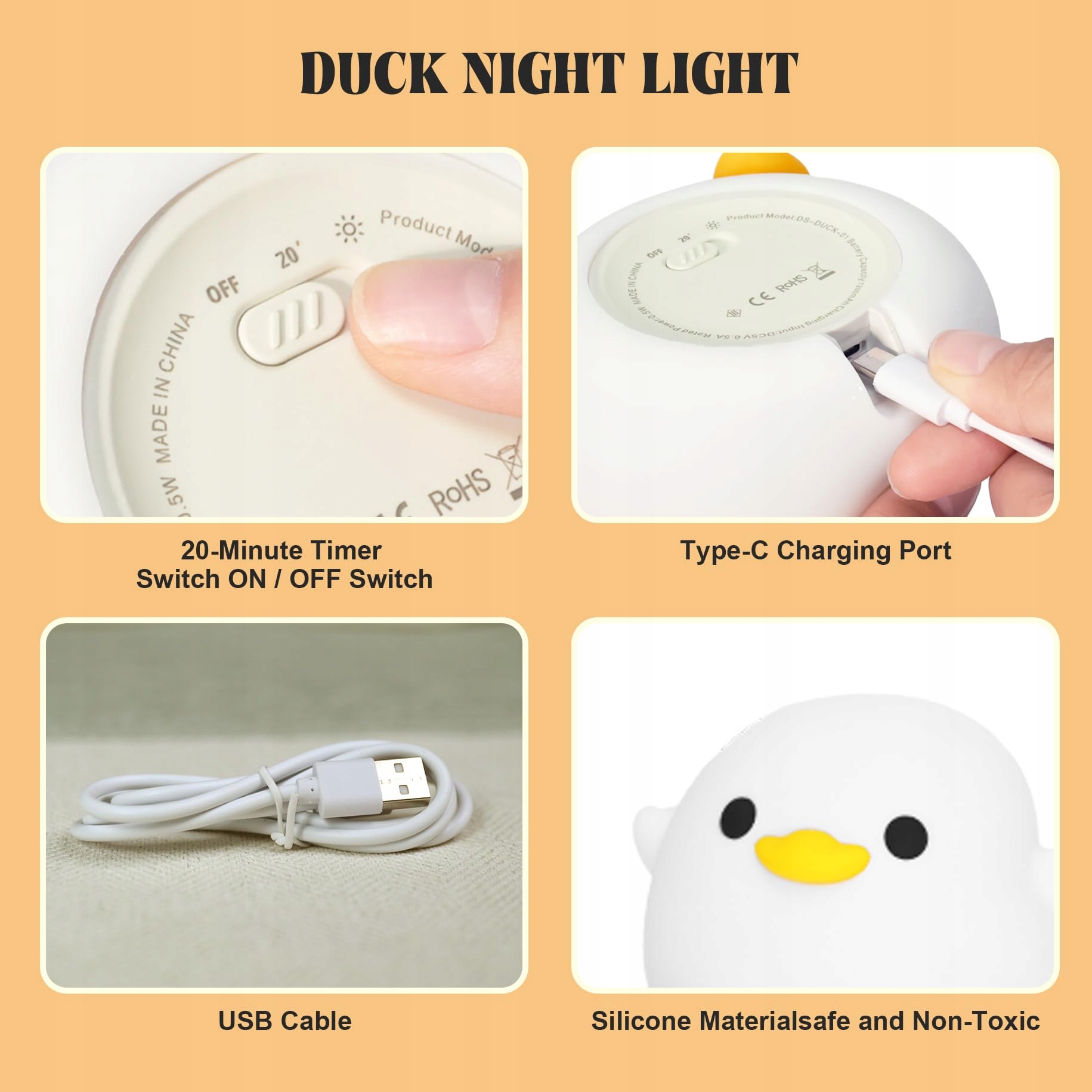 YUANDIAN Lampa LED Silikonowa Kaczka Dla Dzieci Dotykowa Nocna — miniatura 4