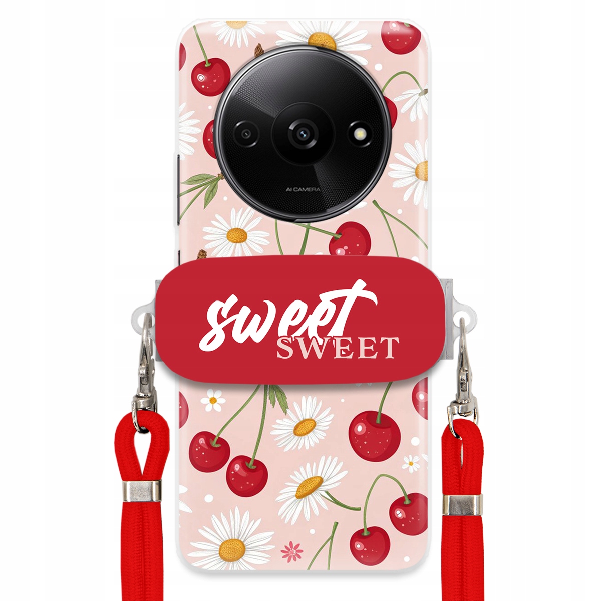 Puzdro pre Xiaomi Redmi A3 4G Červené vodítko držiak Sweet Sweet Kvet čerešne