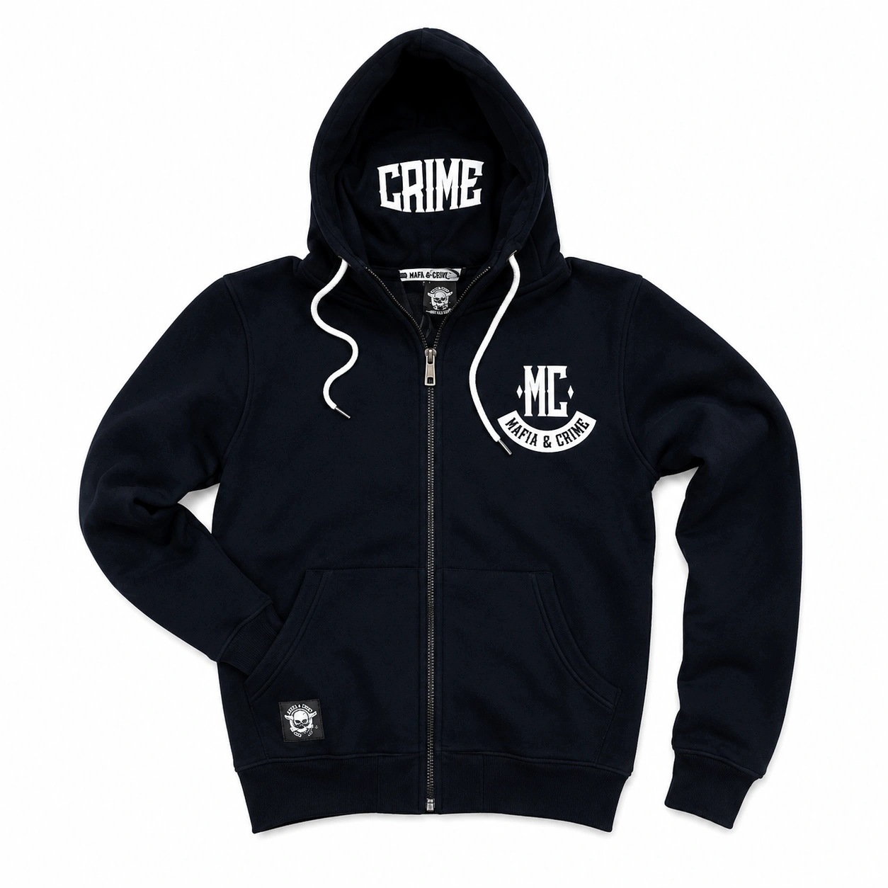 Mikina Mafia & Crime MC Boys Zipper s černobílou maskou a prémiovou barvou MC