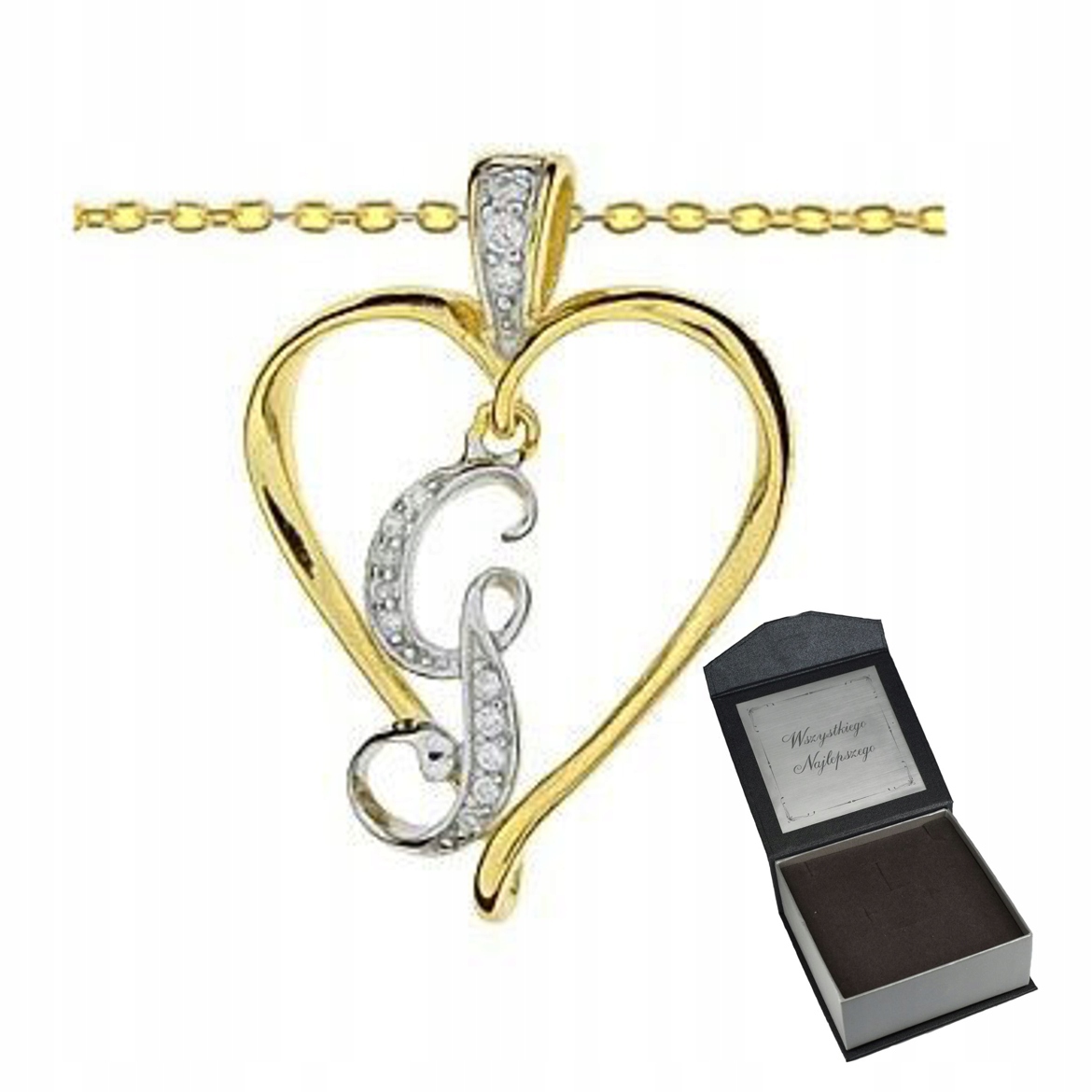 Pozlacený Náhrdelník Písmeno G Srdce Krabička Gravírování