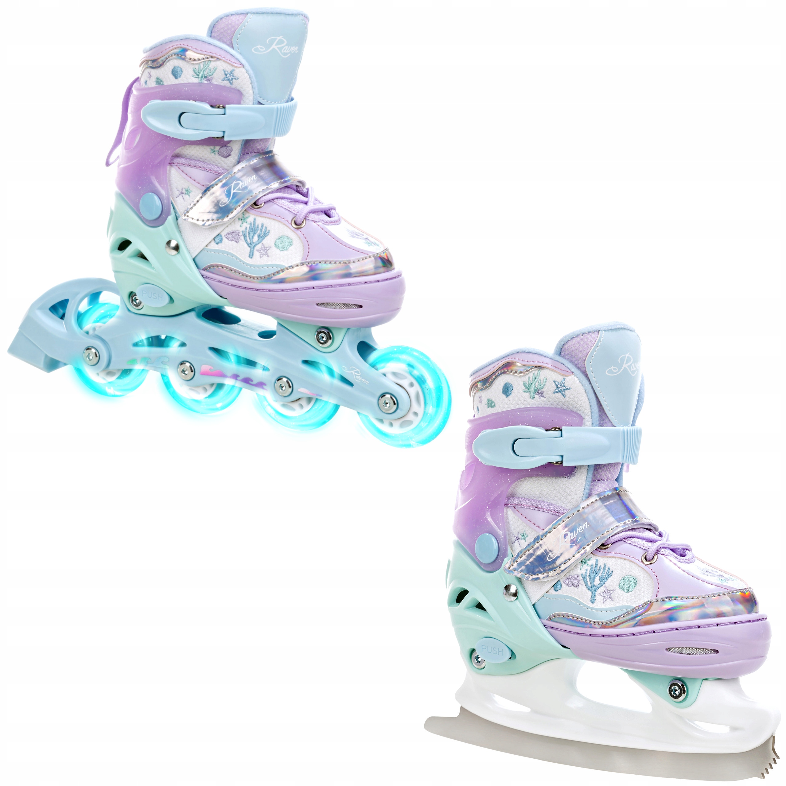 Rolki Łyżwy figurowe 2w1 Raven Isla Violet 34-37 Kółka Led
