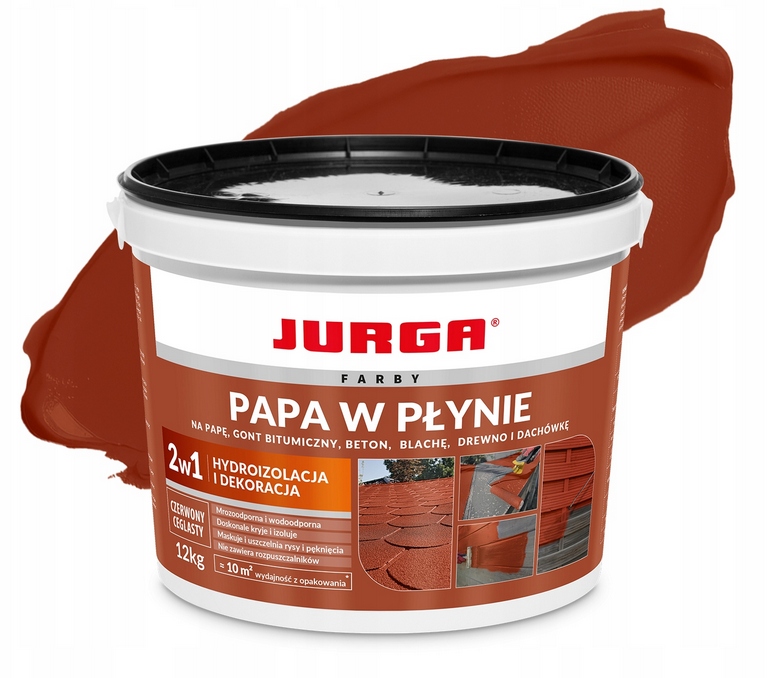Jurga Papa W Płynie Wodoodporna Farba Na Dach Czerwony Ceglasty 12KG