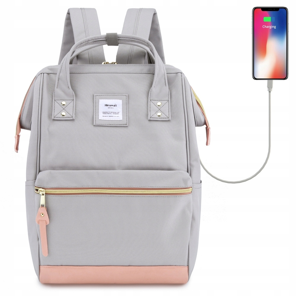 Plecak damski Himawari 123 na laptopa 14,1 z Usb szary