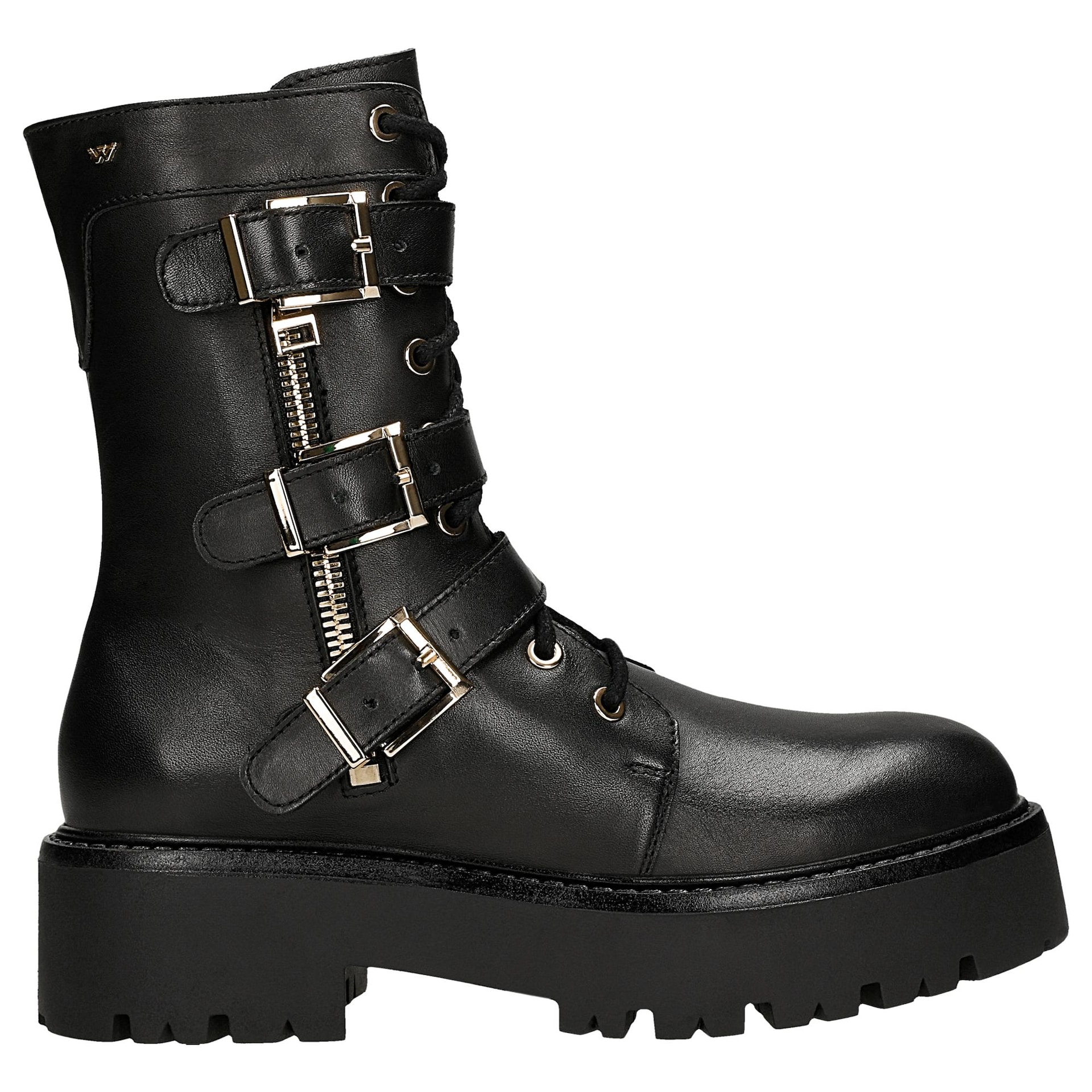 Černé boty z přírodní kůže s kovovými přezkami, velikost vel.