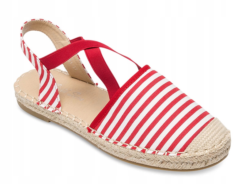

Sandałki - Espadryle w paski Czerwone na Gumkę 40