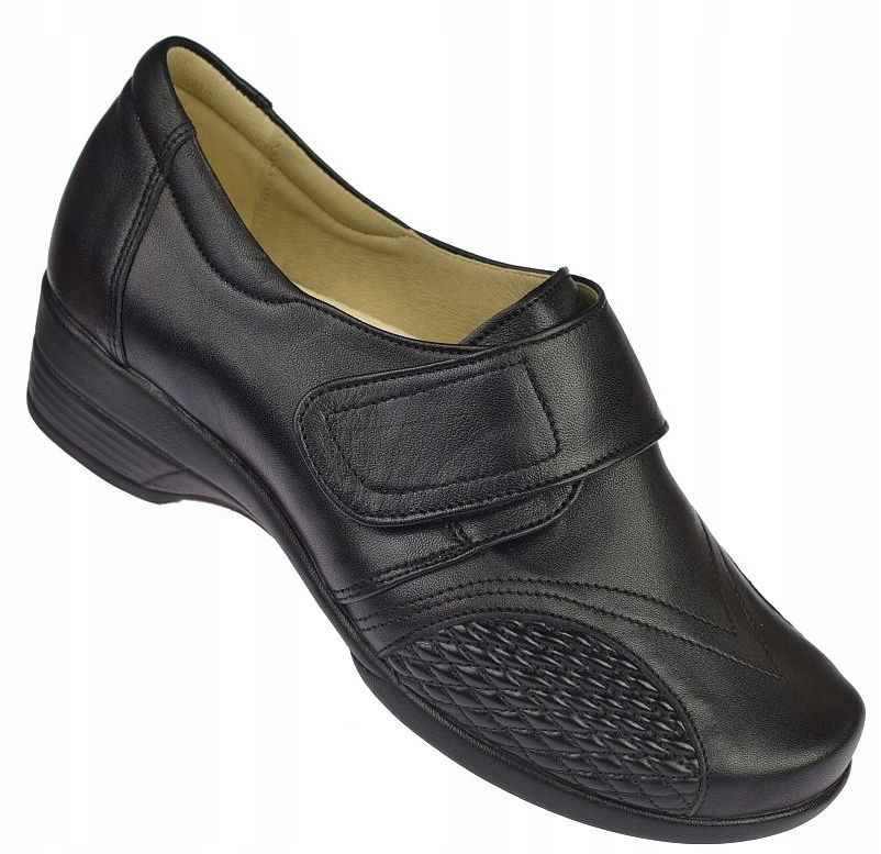 Polské kožené boty na vbočené palce se suchým zipem A-1470 černé, vel 39