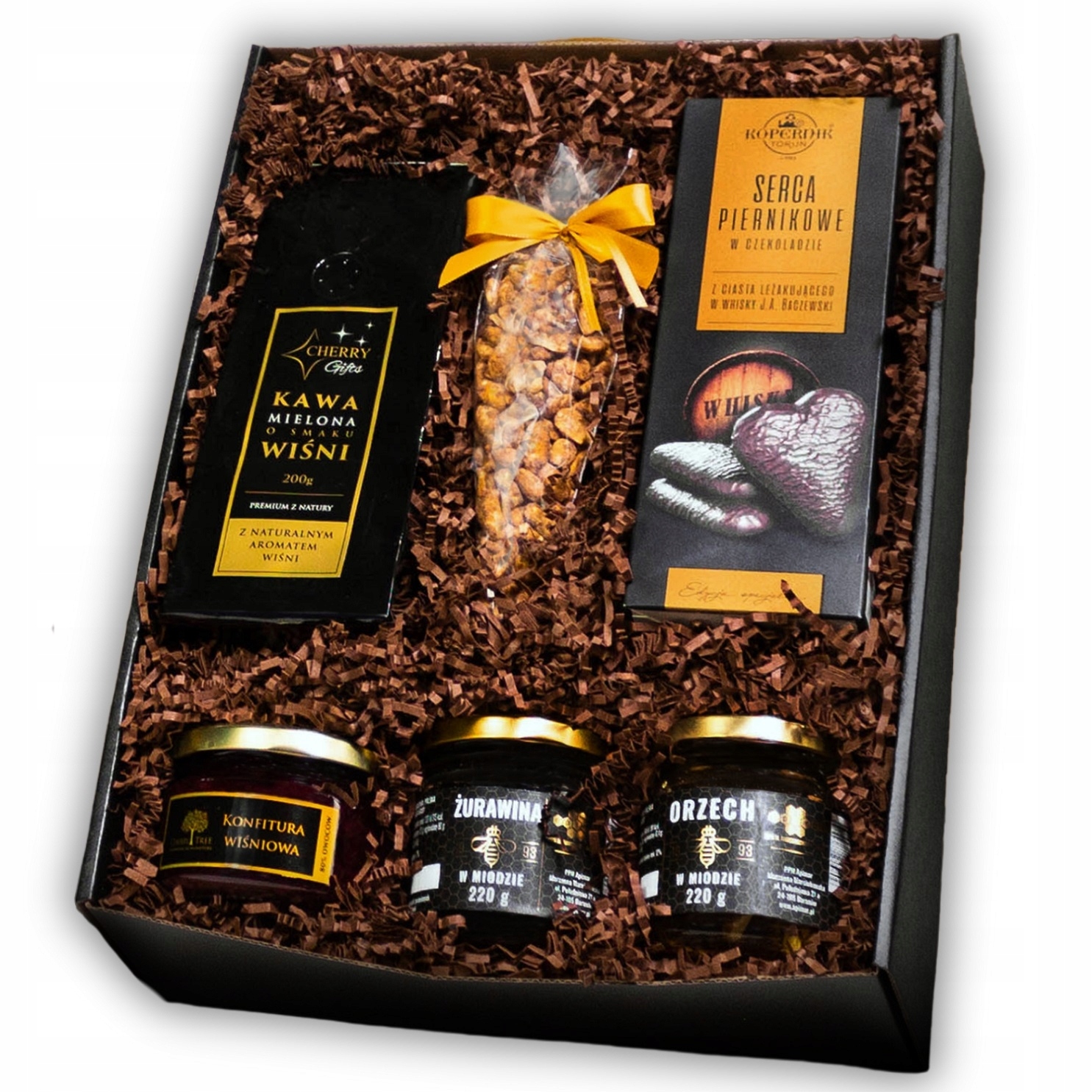 Exkluzivní Dárkový Box koš Hotový Dárek káva třešňový med perníky