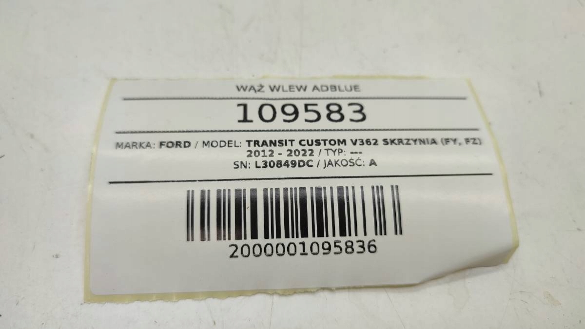 WĄŻ WLEW RURKA PŁYNU ADBLUE FORD TRANSIT CUSTOM I LIFT 2.0 TDCI Typ samochodu Samochody dostawcze