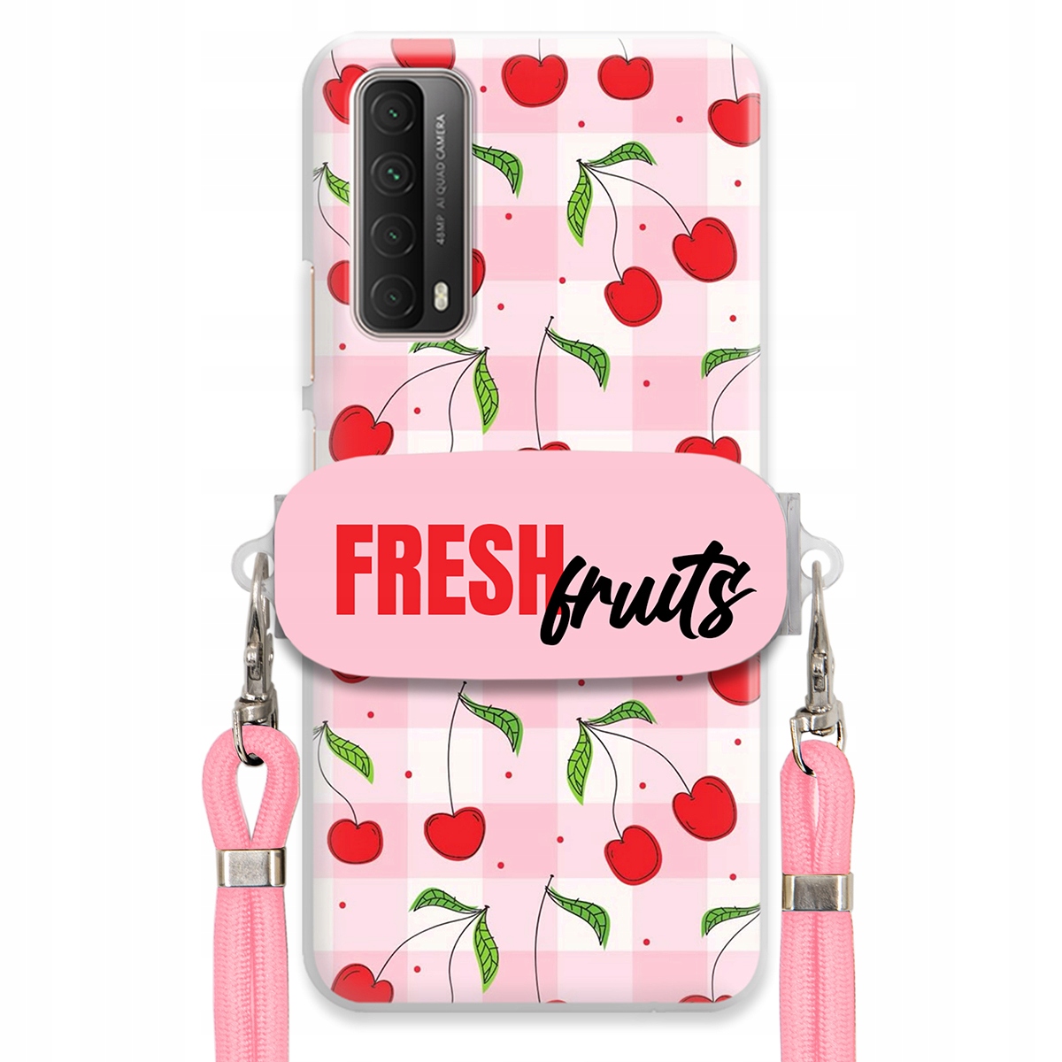 Puzdro pre Huawei P Smart 2021 Case Držiak šnúrok Ružový Fresh Fruits Mriežka