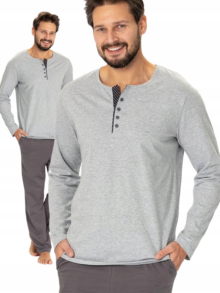 Hotberg Anatol elegantní dlouhé pánské pyžamo s kapsami, šedé, XXL