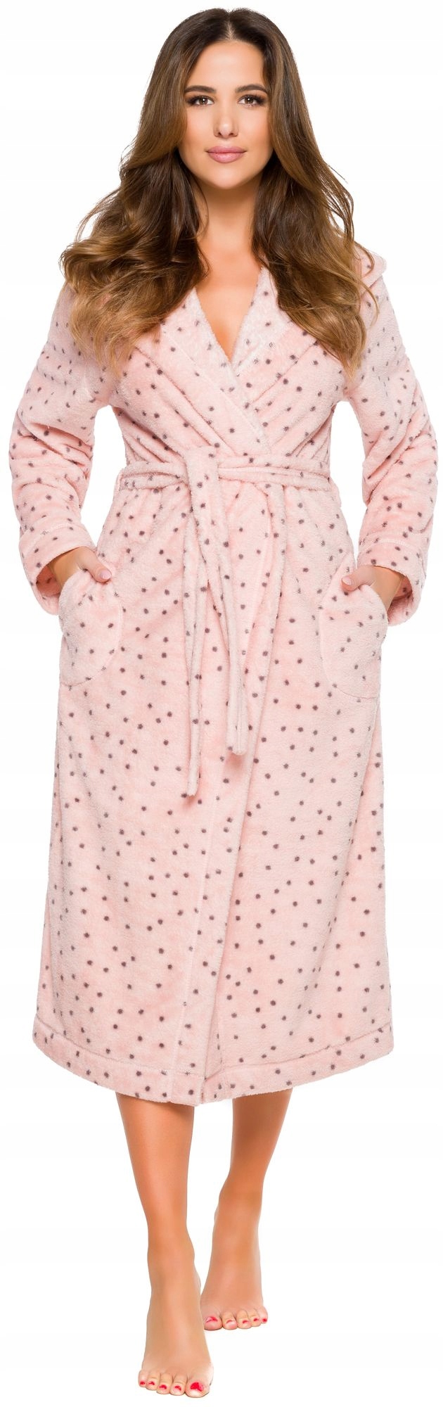 DŁUGI CIEPŁY PUCHOWY DAMSKI SZLAFROK PODOMKA M Rękaw długi rękaw