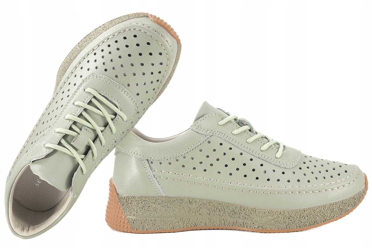 Sergio Leone SP-013 Ažurové Kožené Polobotky Sportovní Tenisky Mátové 37