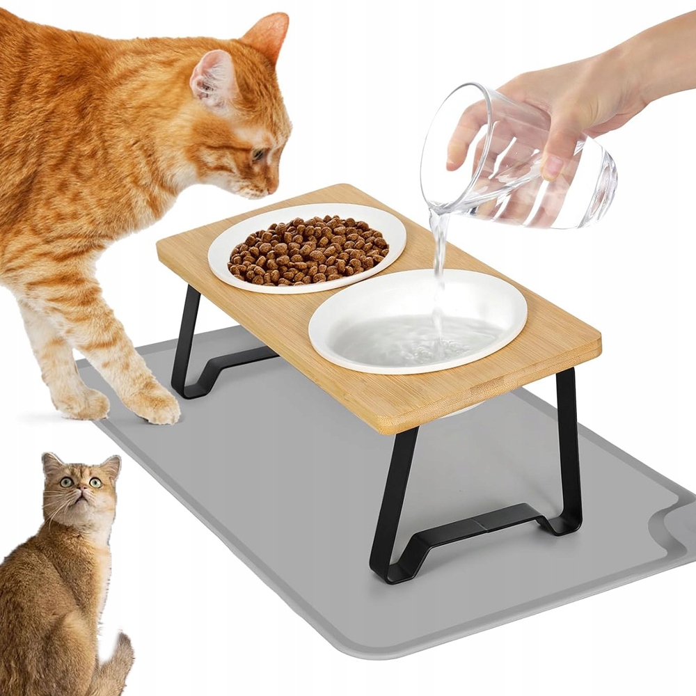 Levně Podstavec Pro Krmení Kočky A Psa Ze 2 Keramických Misek S Úhlem 15°