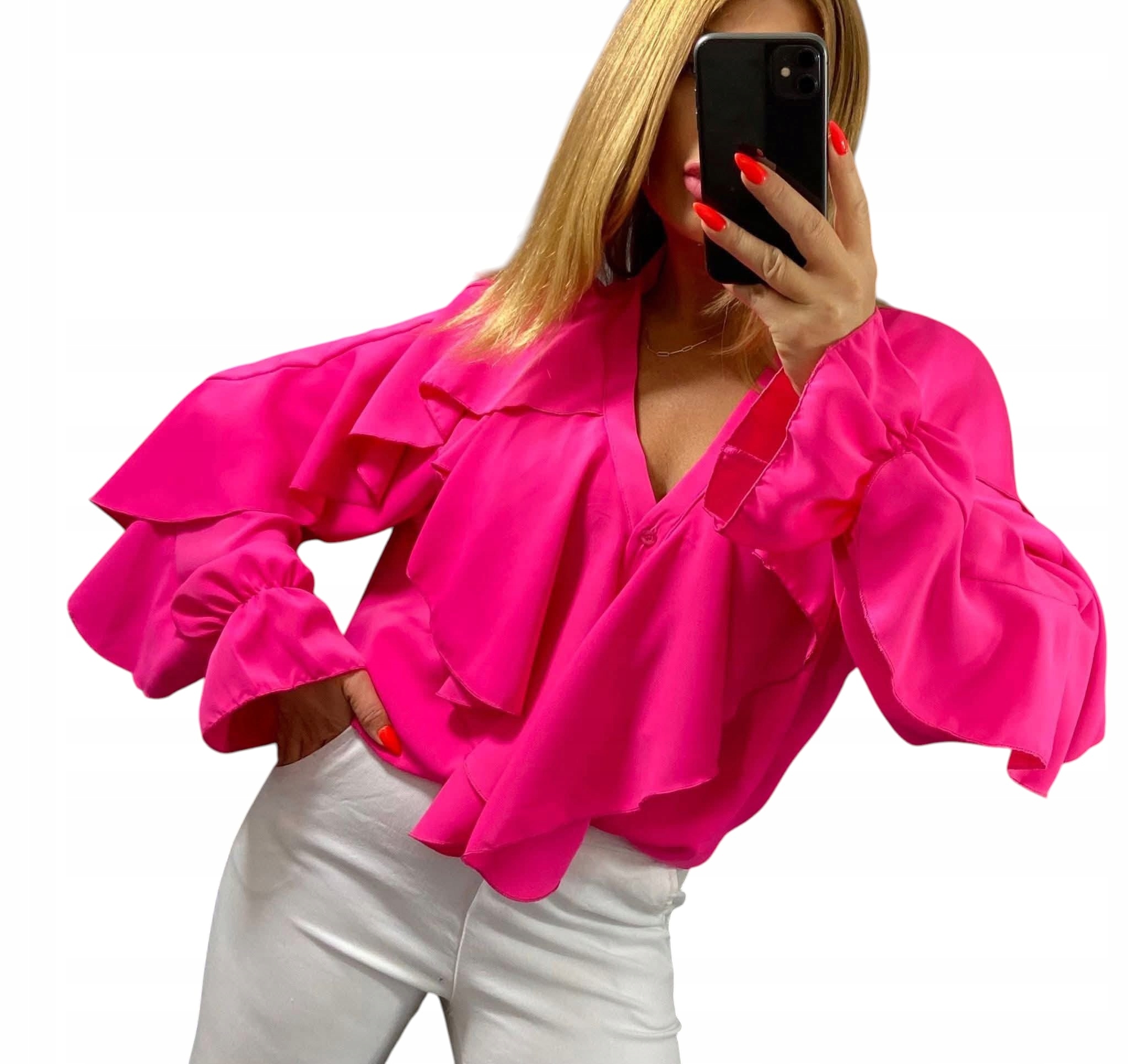 U218 Šifonová Košile Se Španělským Rukávem Růžová vel. 48 (4XL)