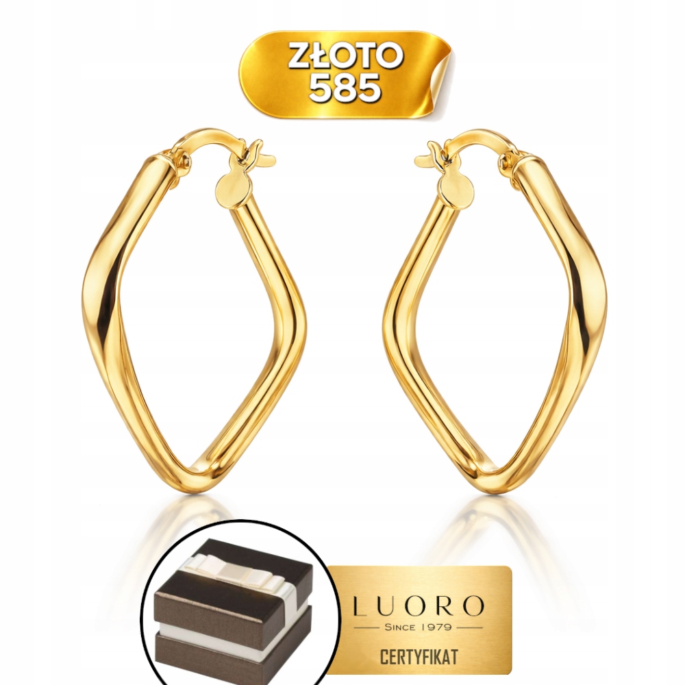 Náušnice Zlaté 585 14K Čtverce Rafinovaně Zkroucené 2,5 CM Dárek