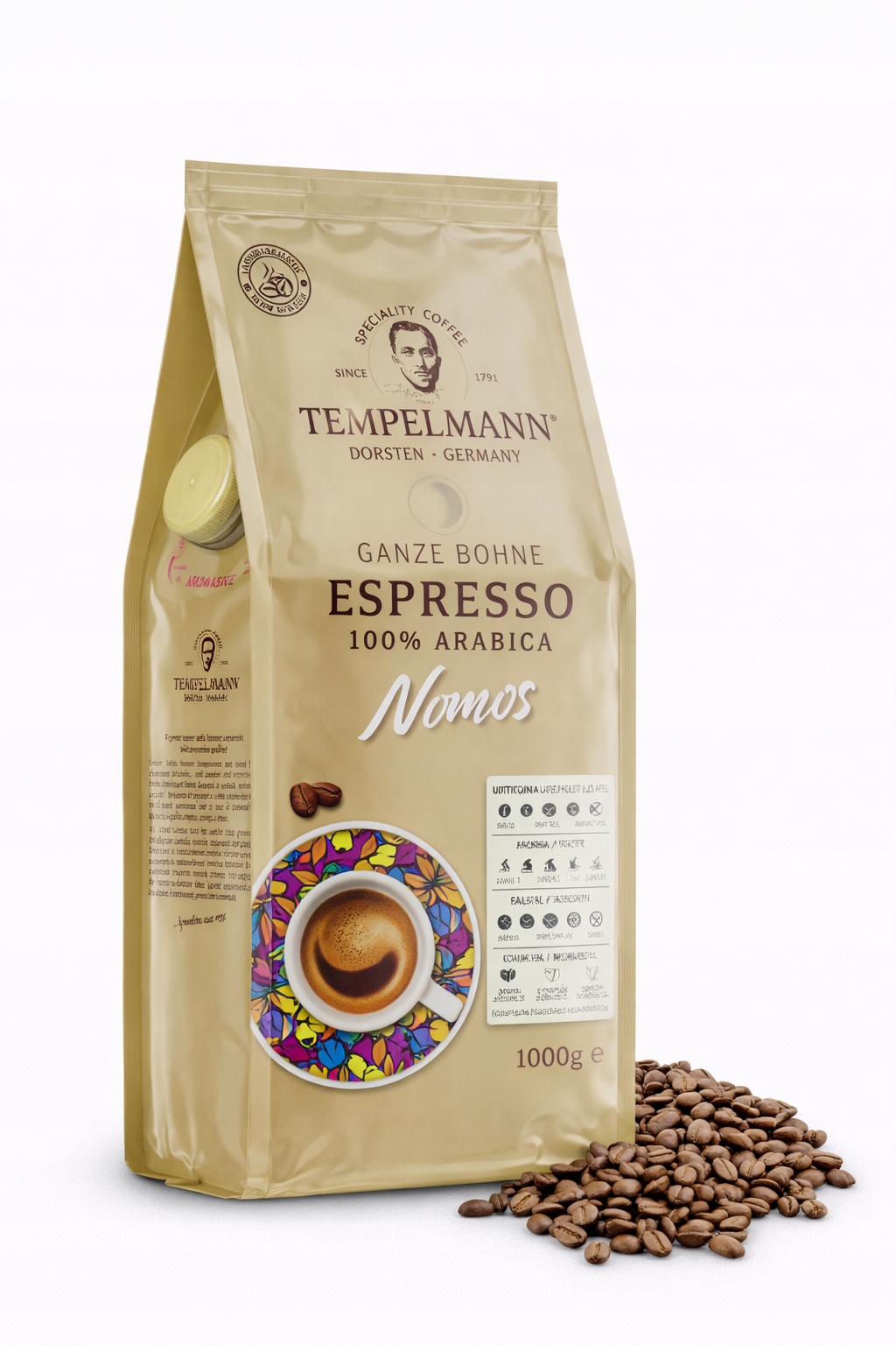 Levně Káva zrnková Arabica 1KG Tempelmann Nomos Espresso 1000 g
