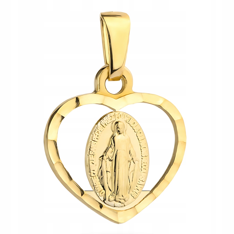 Zlatý Medailonek Přívěsek pr. 585 Matka Boží v Diamantovém Srdci 14k