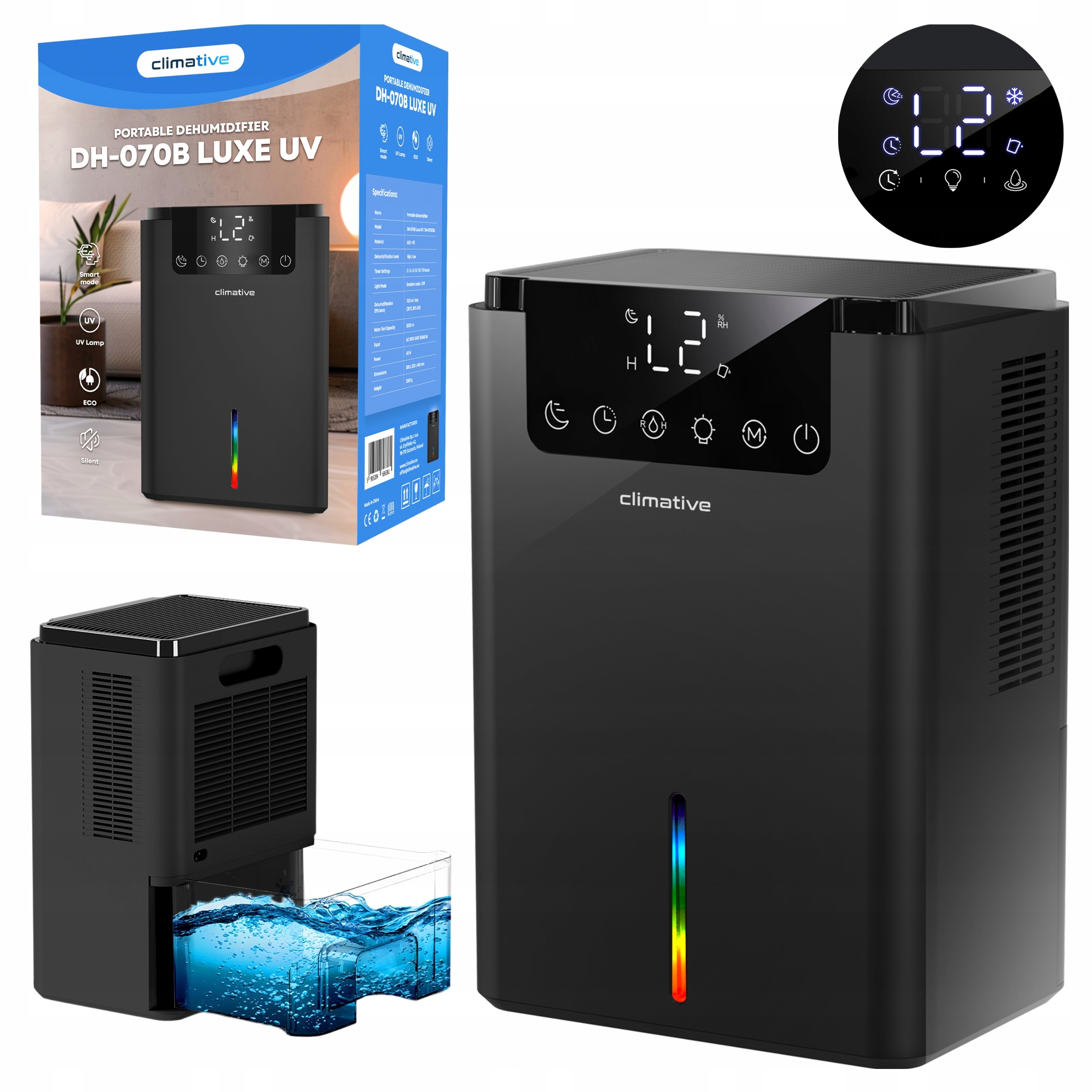 Cichy Pochłaniacz Wilgoci XXL Osuszacz Powietrza Luxe 2000ML Uv Czarny