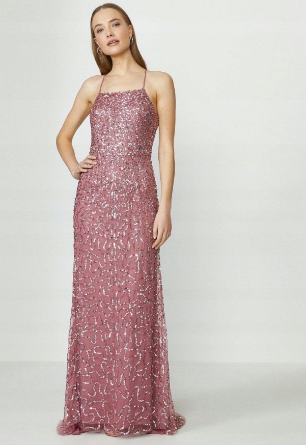 Dámské Šaty Růžová Flitrová 46 Vlna