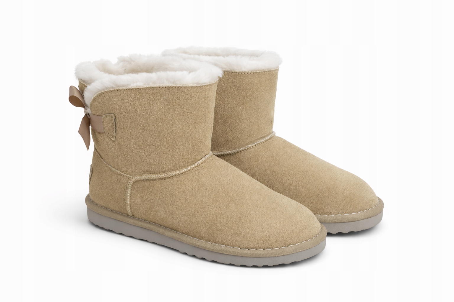 Ogg Béžové Sněhule Z Přírodní Kůže S Kožešinou A Mašlí 39 6DA