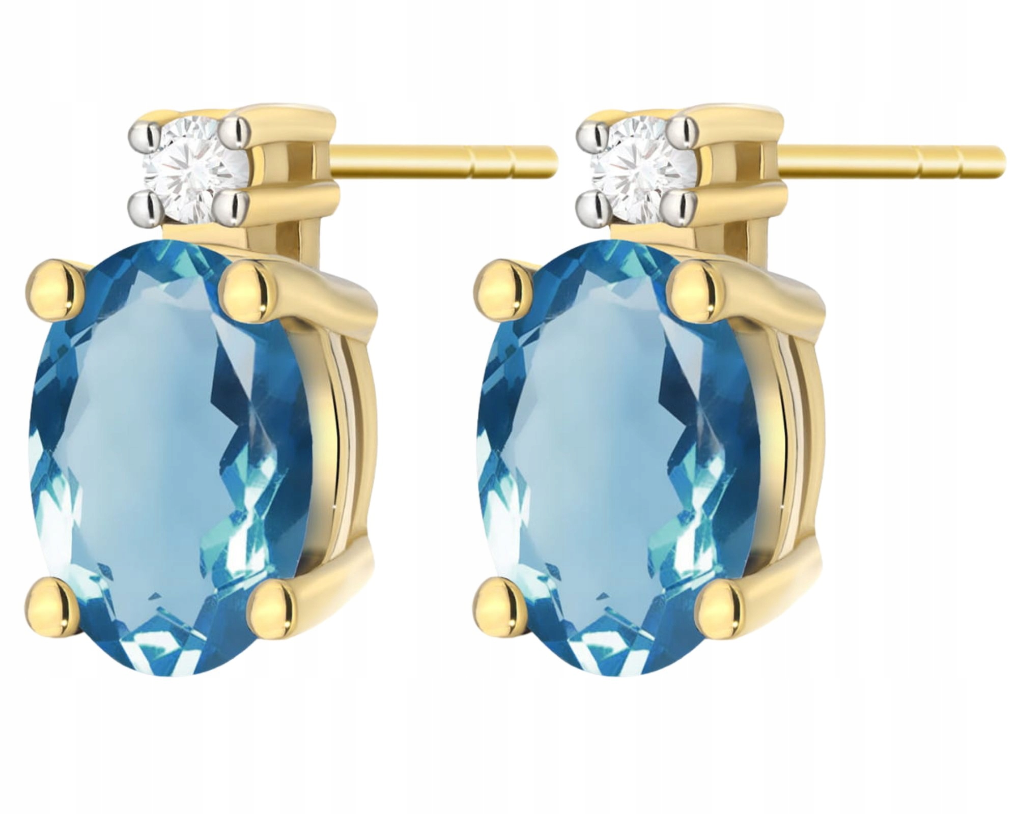 Zlaté Náušnice Topaz London Blue Brilianty Tyčinka Zlato 585 14K