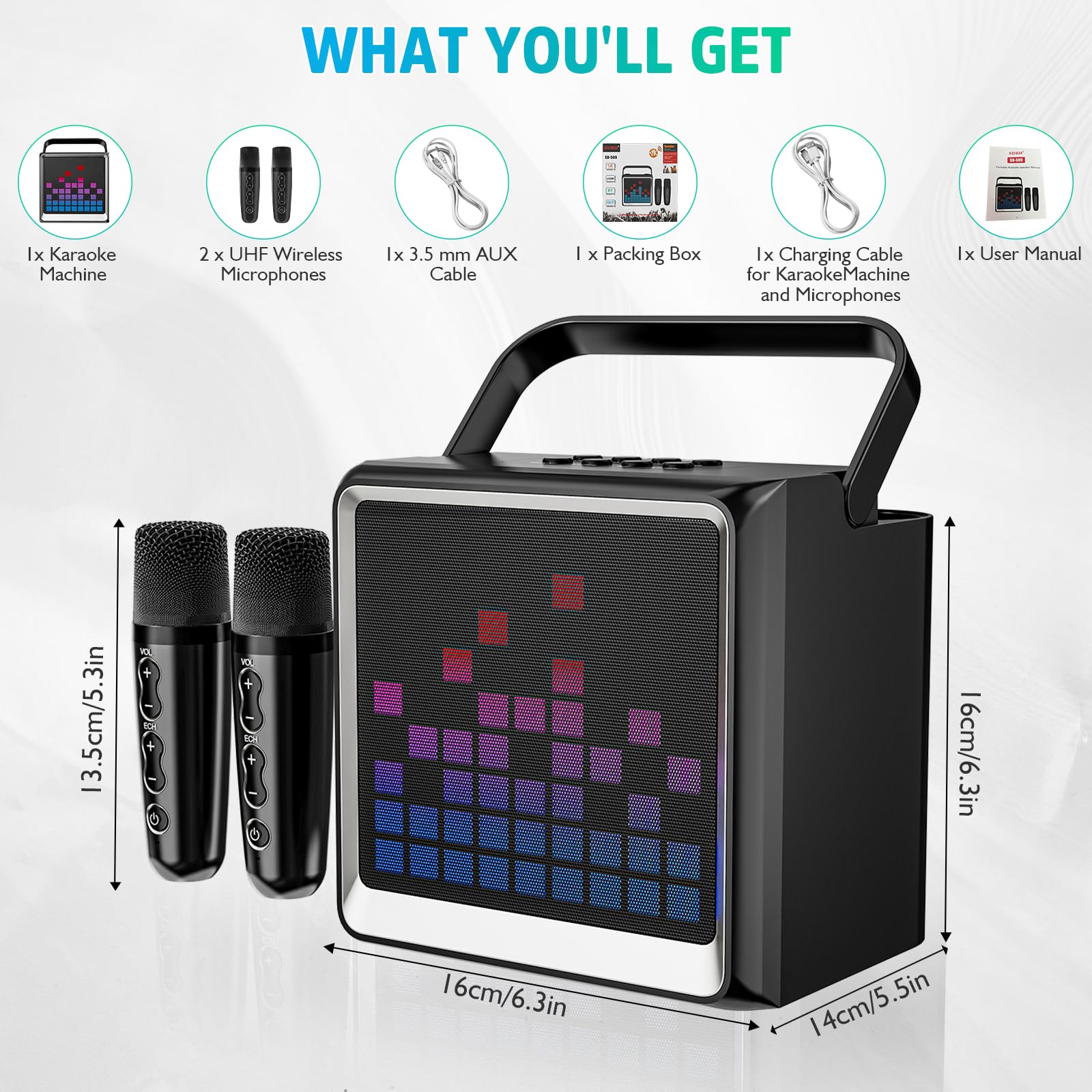 LSMOEO: Portable karaoke dla dzieci i dorosłych z mikrofonami LED — miniatura 6